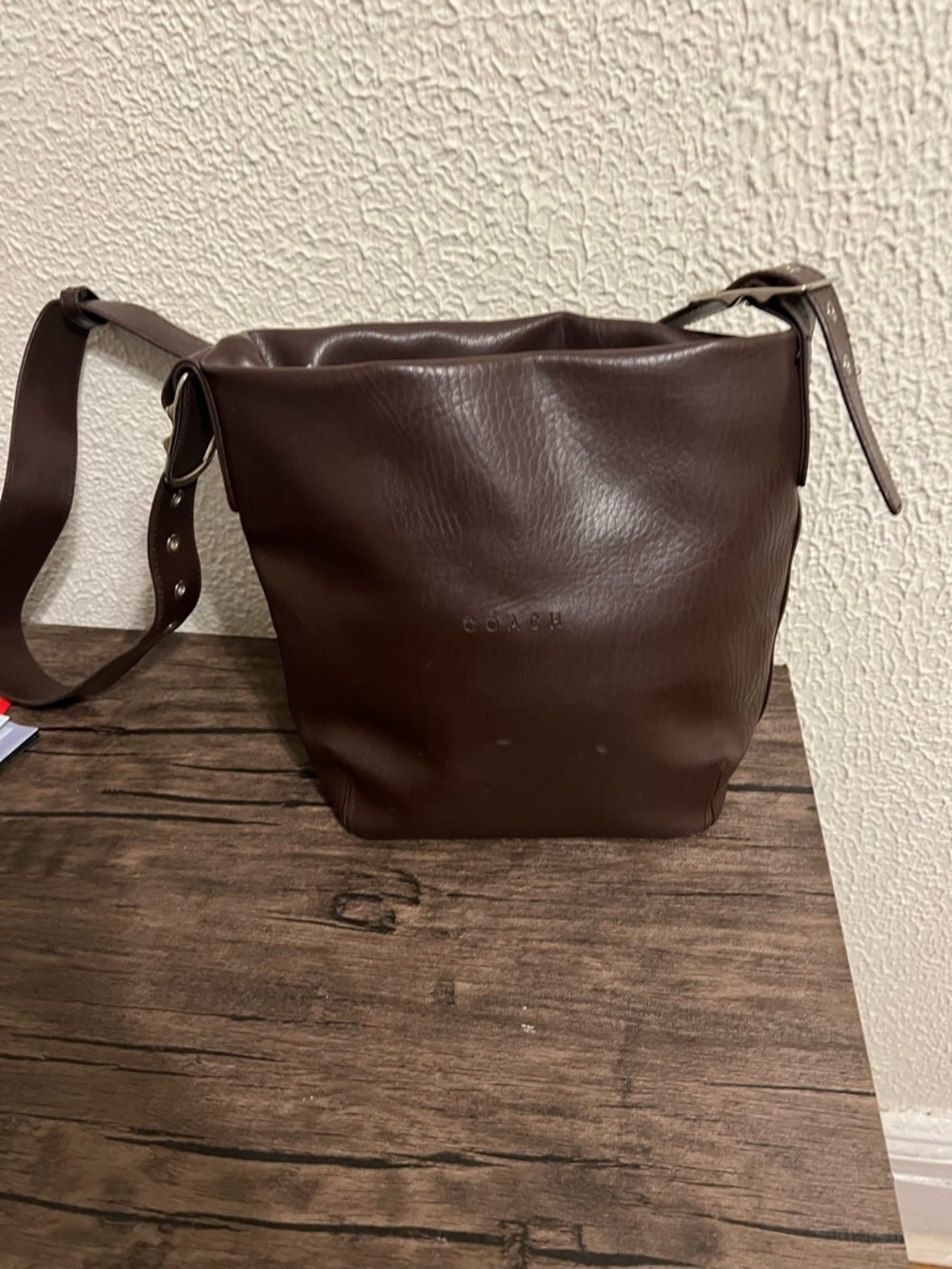 Coach Men's Dark Brown Leather Bucket Crossbody - Picture 1 of 9